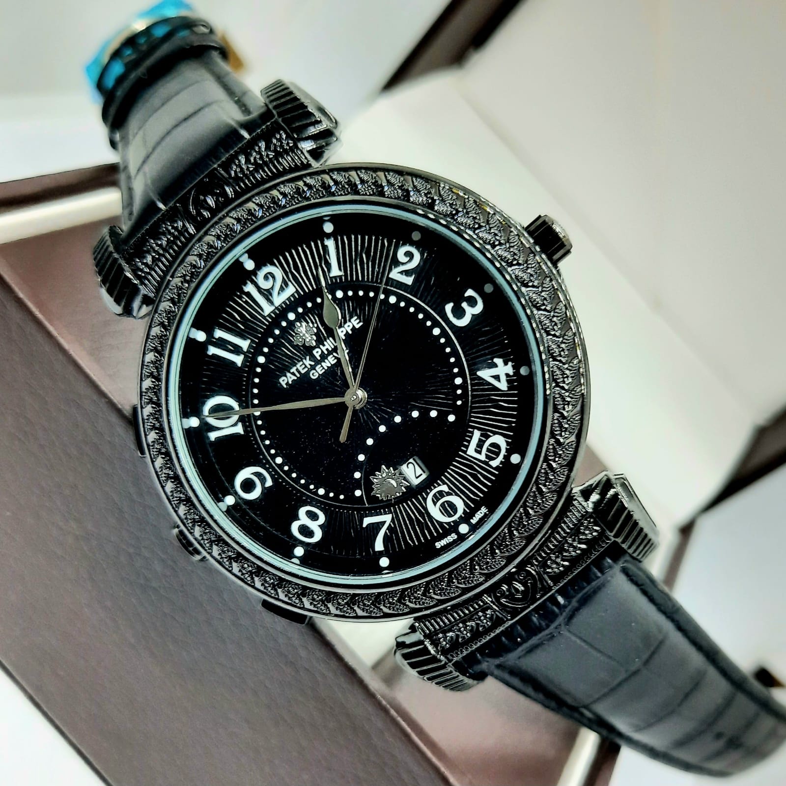 Black Double-faced Patek Chronograph Timepiece for Men 45mm